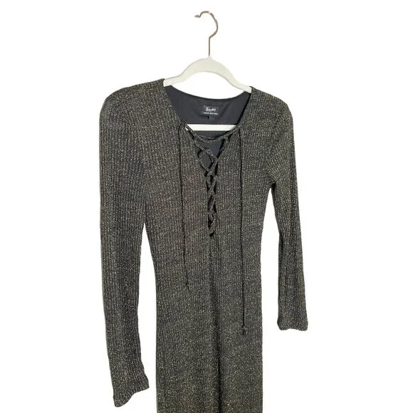 Bardot Romeo Lace Up Dress in Black Gold Metallic Midi Long Sleeve Size Small - Picture 4 of 9